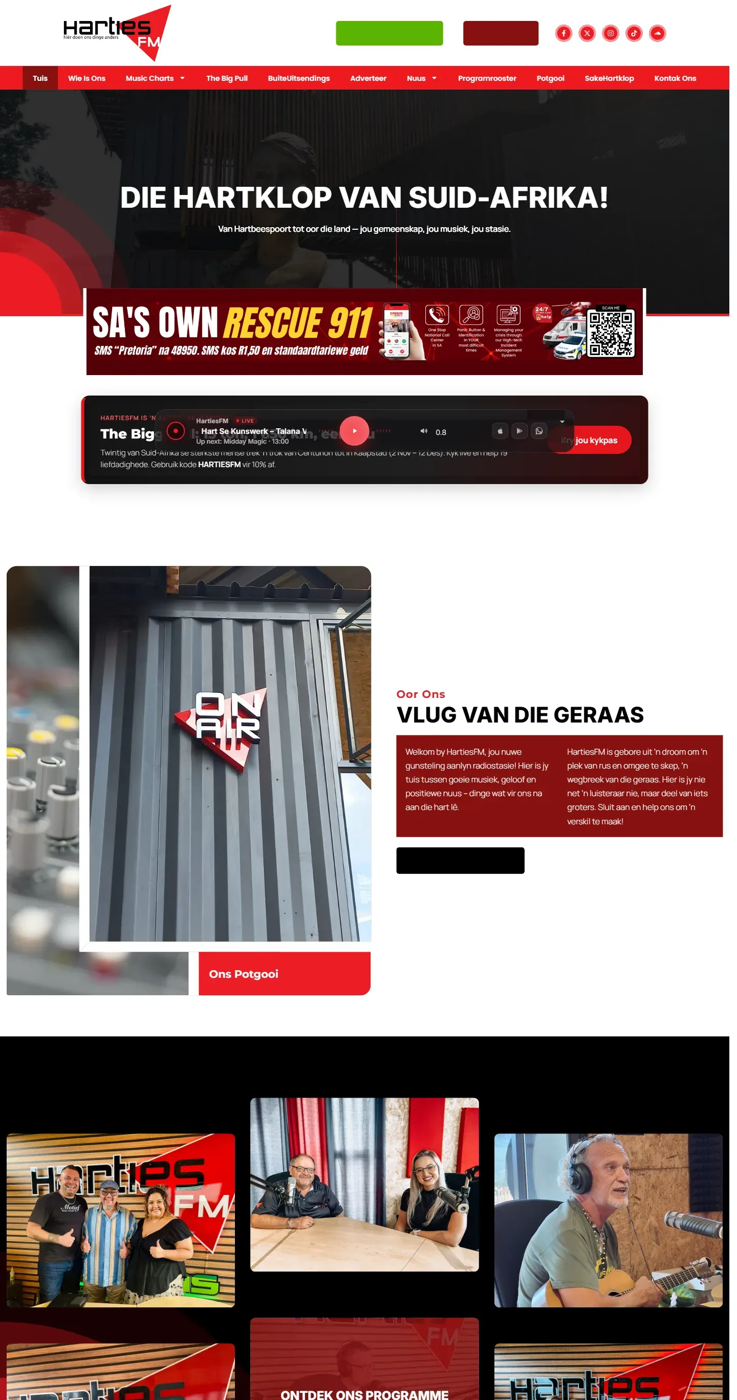 Home page of the HartiesFM website, designed and built by MJDesigns
