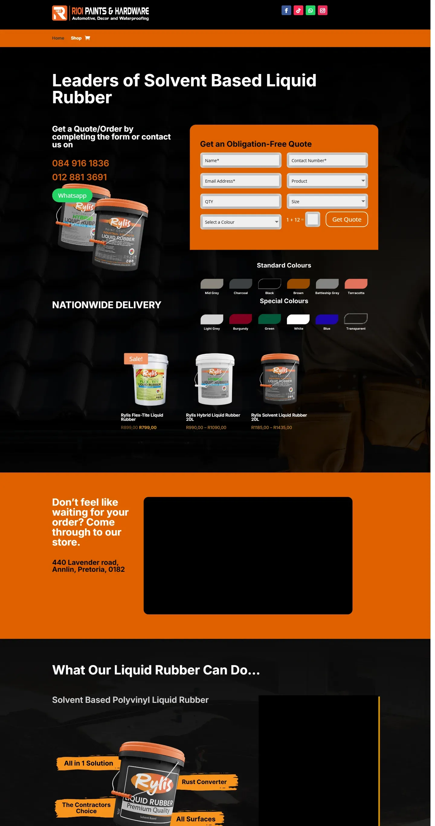 Home page of the R101 Paints website, designed and built by MJDesigns