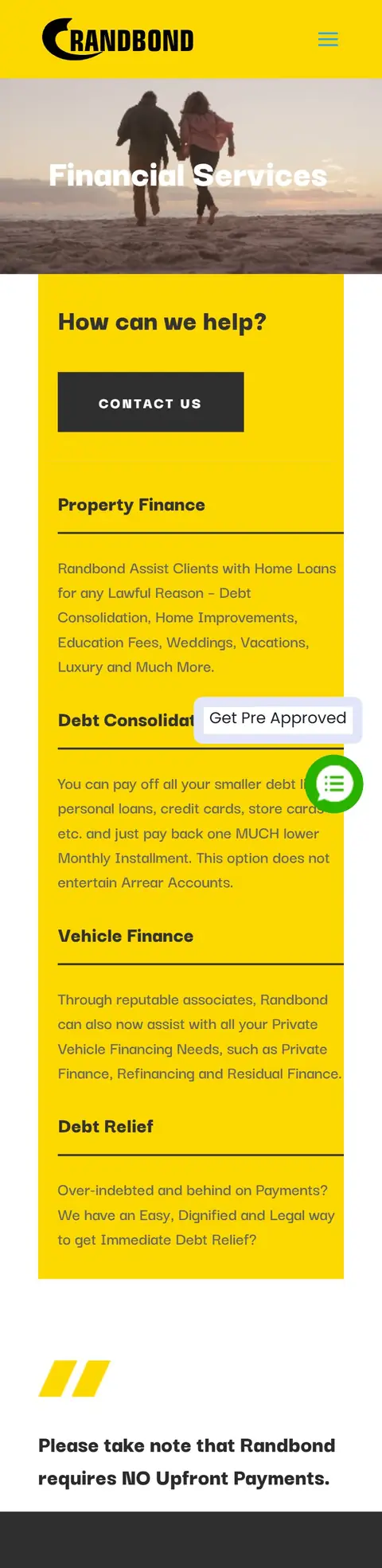 Mobile view of the Randbond Finance website