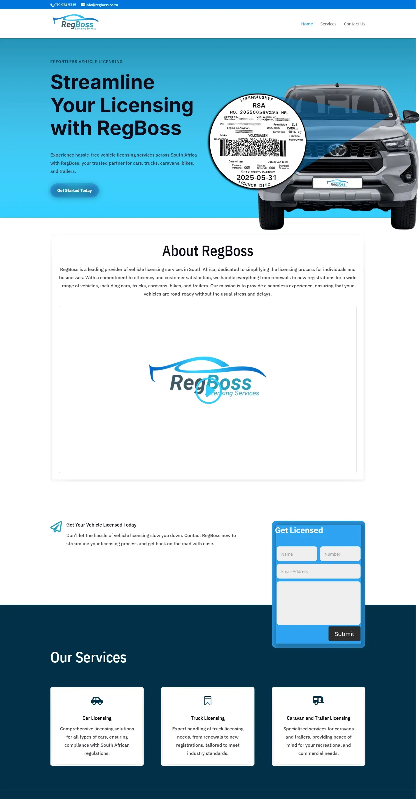 Home page of the RegBoss website, designed and built by MJDesigns